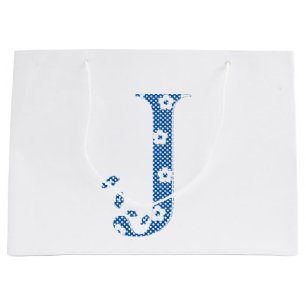 Flower Pattern Letter J (blue) Large Gift Bag