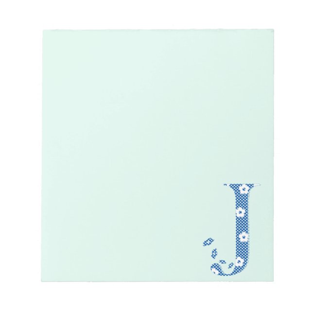 Flower Pattern Letter J (blue) Notepad (Front)