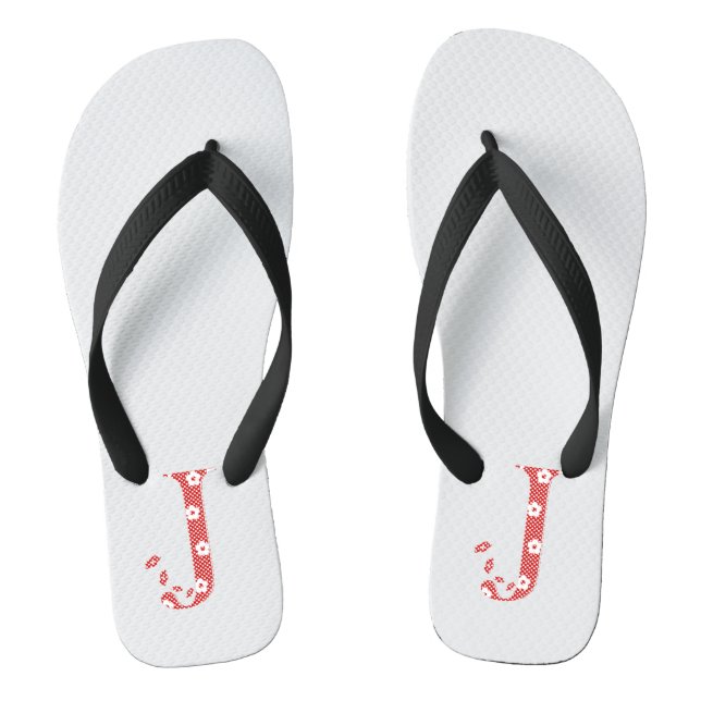 Flower Pattern Letter J (red) Jandals (Footbed)