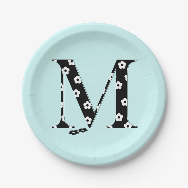Flower Pattern Letter M Paper Plate (Front)