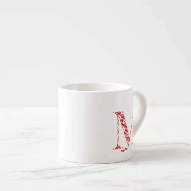 Flower Pattern Letter M(red) Espresso Cup (Front Right)