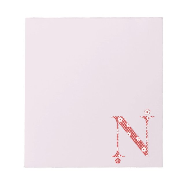 Flower Pattern Letter N(red) Notepad (Front)