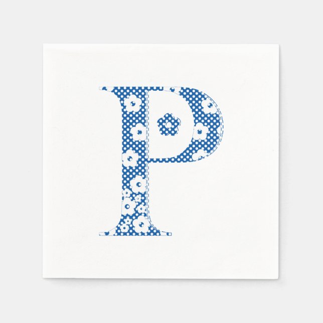 Flower Pattern Letter P(blue) Napkin (Front)