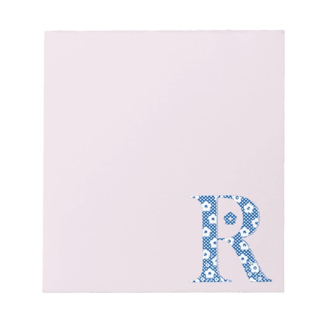 Flower Pattern Letter R(blue) Notepad (Front)