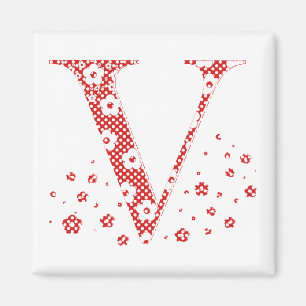 Flower Pattern Letter V(red) Magnet
