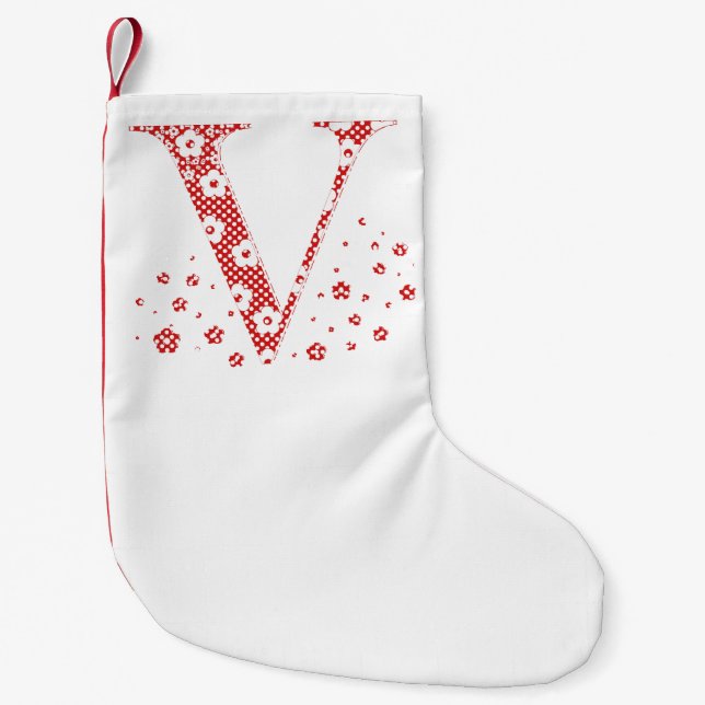 Flower Pattern Letter V(red) Small Christmas Stocking (Front)