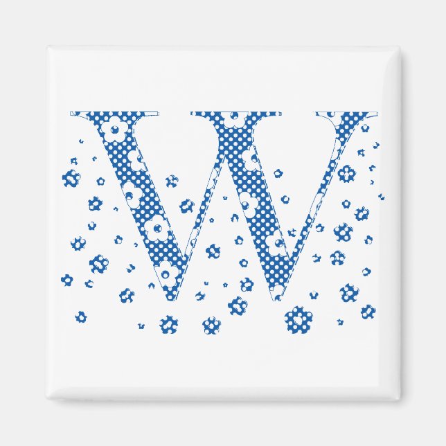 Flower Pattern Letter W(blue) Magnet (Front)