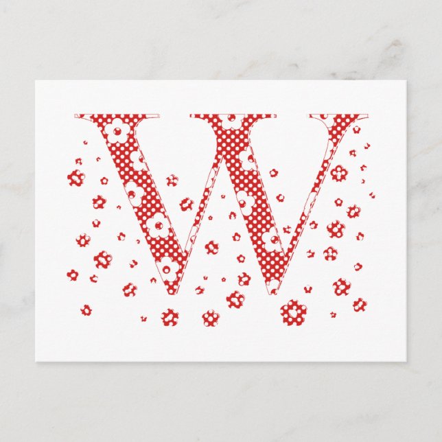 Flower Pattern Letter W(red) Postcard (Front)
