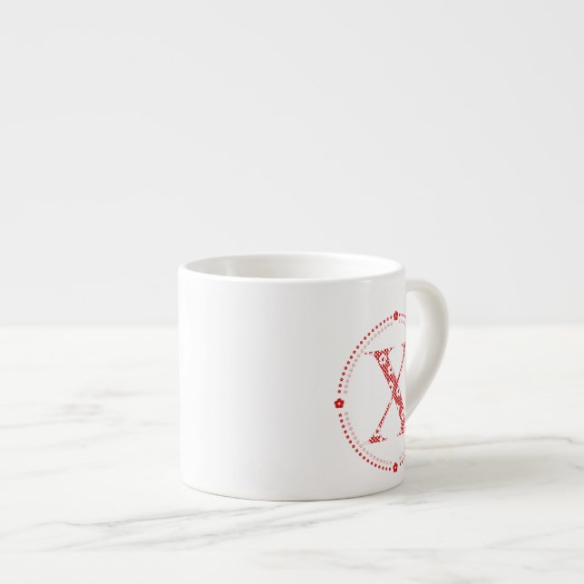 Flower Pattern Letter X(red) Espresso Cup (Front Right)