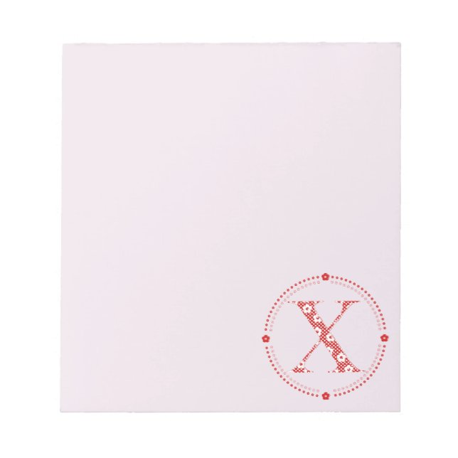 Flower Pattern Letter X(red) Notepad (Front)