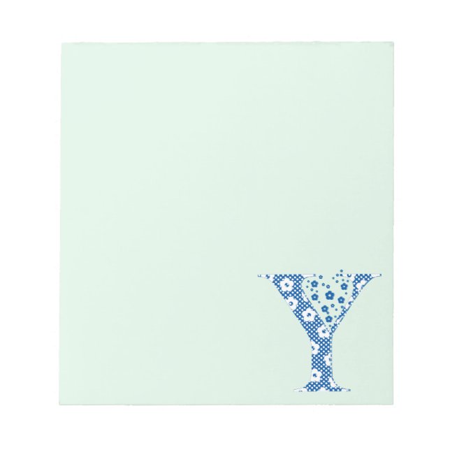Flower Pattern Letter Y(blue) Notepad (Front)
