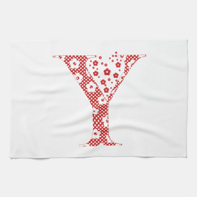 Flower Pattern Letter Y(red) Tea Towel (Horizontal)