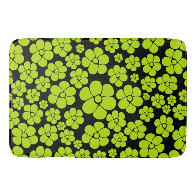 Flower Pattern - Lime Green Bath Mat (Front)