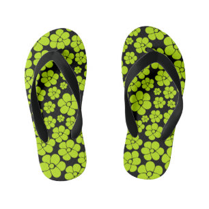 Flower Pattern - Lime Green Kid's Jandals