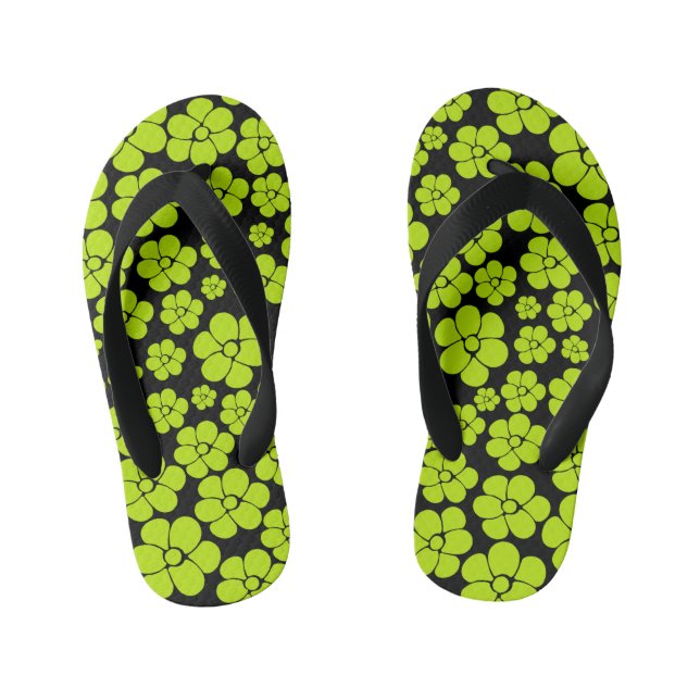 Flower Pattern - Lime Green Kid's Jandals (Footbed)