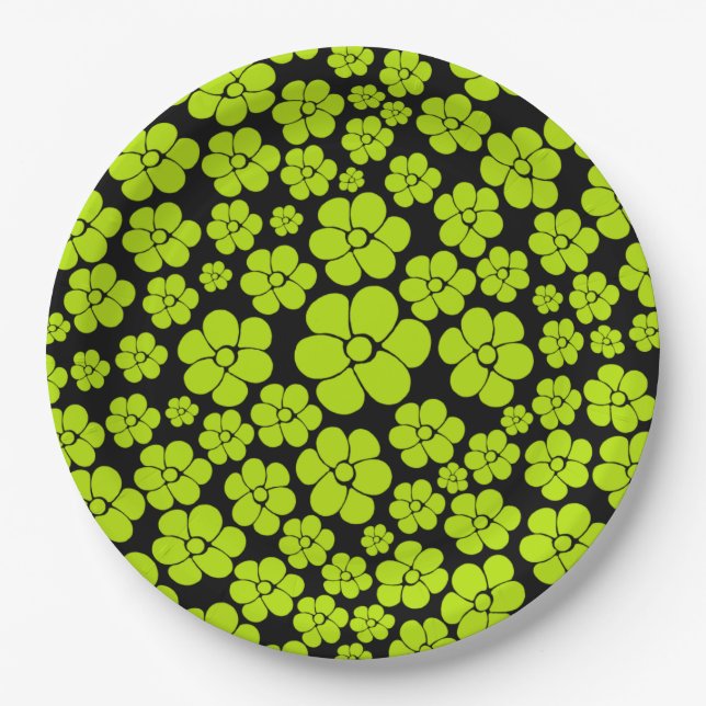 Flower Pattern - Lime Green Paper Plate (Front)