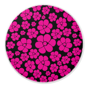 Flower Pattern - Magenta and Black Ceramic Knob