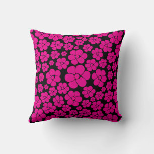 Flower Pattern - Magenta and Black  Cushion