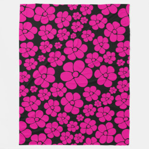 Flower Pattern - Magenta and Black Fleece Blanket