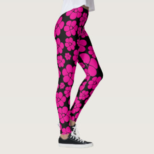 Flower Pattern - Magenta and Black Leggings