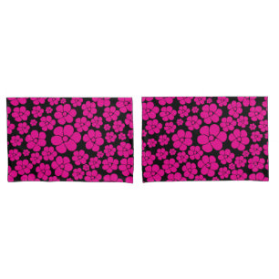 Flower Pattern - Magenta and Black Pillowcase