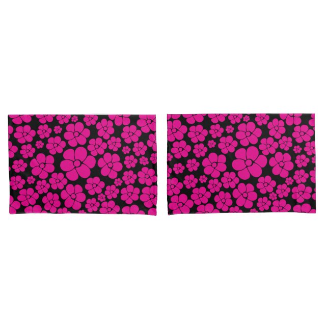Flower Pattern - Magenta and Black Pillowcase (Front-Set)