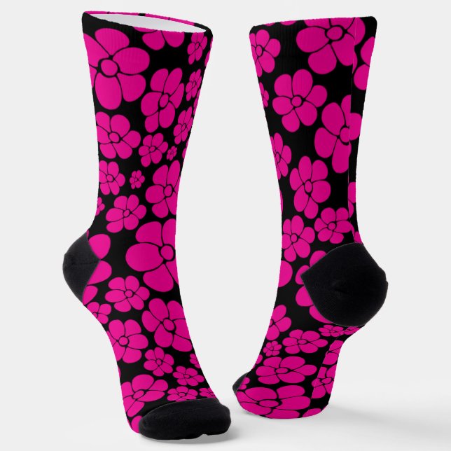 Flower Pattern - Magenta and Black Socks (Angled)