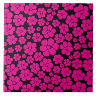 Flower Pattern - Magenta and Black  Tile
