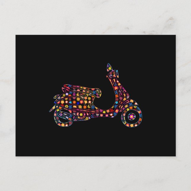 Flower Pattern Motor-Scooter Motorcycle Postcard (Front)