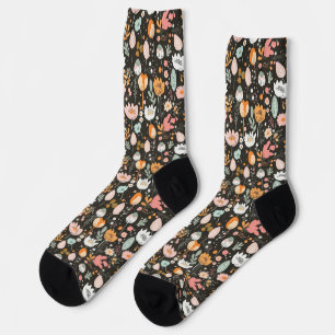 Flower Pattern on Black Socks