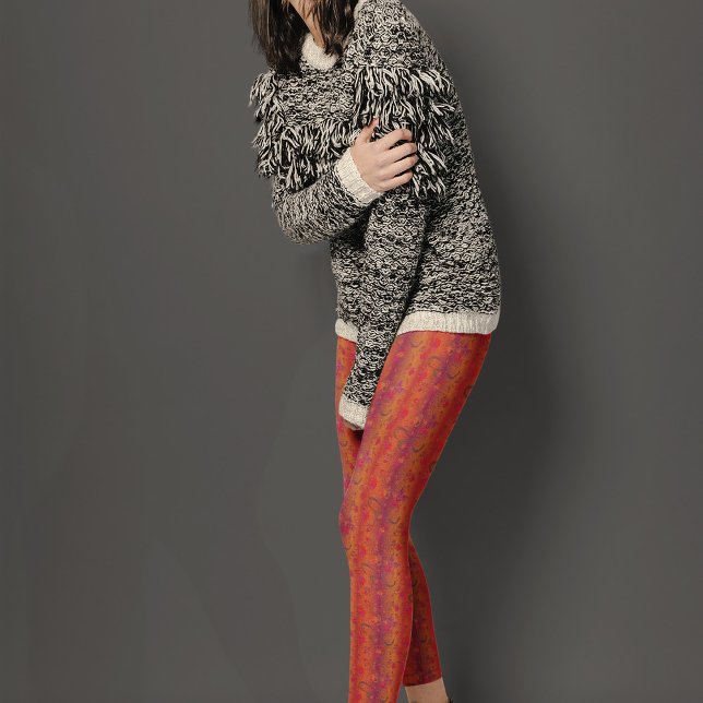 Flower Pattern on Orange Shaded Background Leggings (Creator Uploaded)