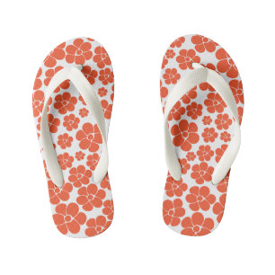 Flower Pattern - Orange and White Kid's Jandals