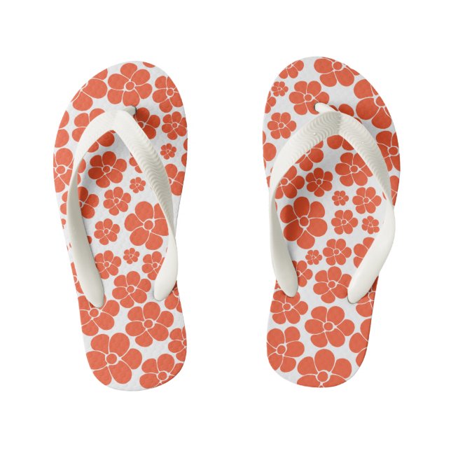 Flower Pattern - Orange and White Kid's Jandals (Footbed)