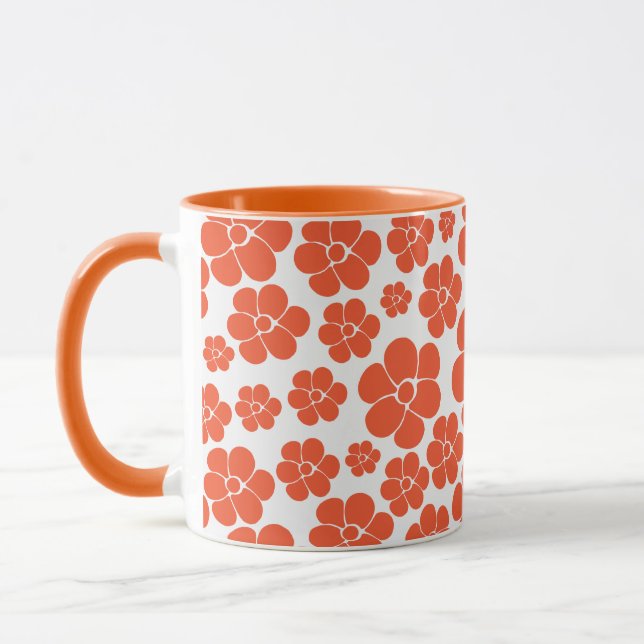 Flower Pattern - Orange and White Mug (Left)