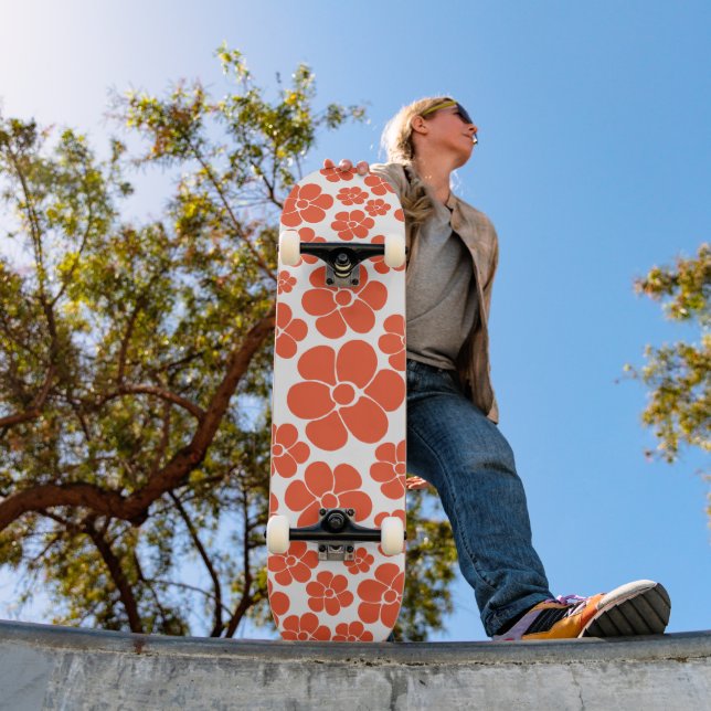 Flower Pattern - Orange and White Skateboard (Outdoor 1)