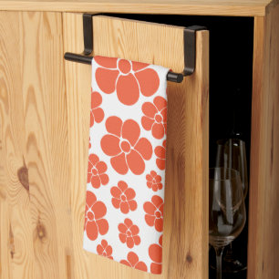 Flower Pattern - Orange and White Tea Towel