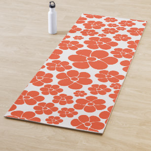Flower Pattern - Orange and White Yoga Mat
