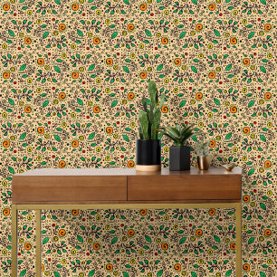 Flower Pattern orange Swirl Berry on Orange - Wallpaper
