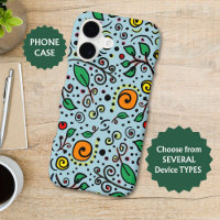 Flower Pattern orange Swirl Berry on Teal -