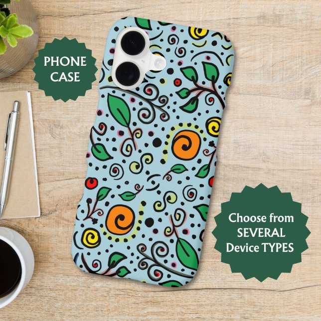 Flower Pattern orange Swirl Berry on Teal -  (Creator Uploaded)