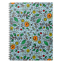 Flower Pattern orange Swirl Berry on Teal 