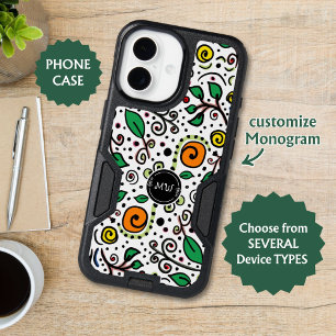 Flower Pattern orange Swirl Berry on White - 