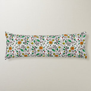 Flower Pattern orange Swirl Berry on White - Body Cushion