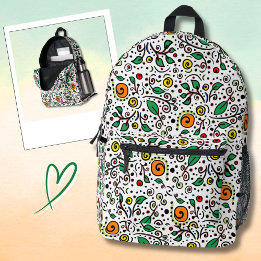 Flower Pattern orange Swirl Berry on White -  Printed Backpack