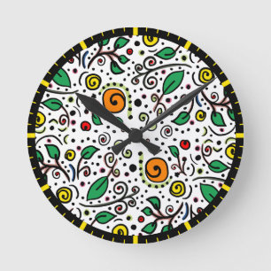 Flower Pattern orange Swirl Berry on White -  Round Clock