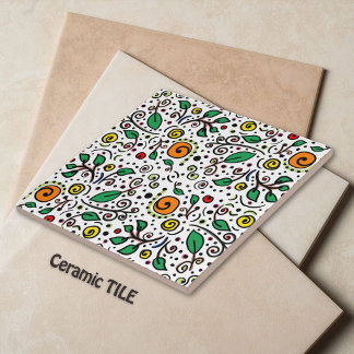 Flower Pattern orange Swirl Berry on White - Tile