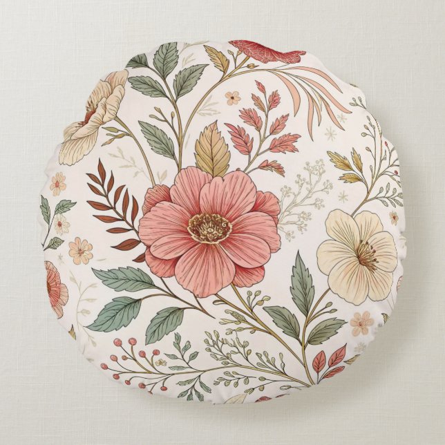 Flower Pattern Pastel Colour  Round Cushion (Front)