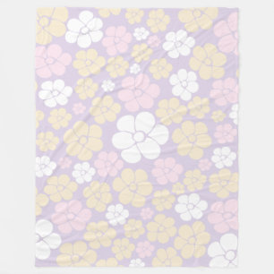 Flower Pattern - Pastel Pink, Yellow and Purple Fleece Blanket