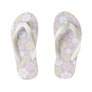 Flower Pattern - Pastel Pink, Yellow and Purple Kid's Jandals
