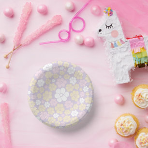 Flower Pattern - Pastel Pink, Yellow and Purple Paper Plate